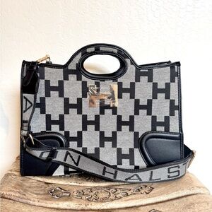 Halston Monogram Tote Bag Purse Grey Black